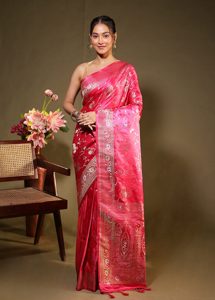 Pink Dupion Silk Saree With Blouse Piece