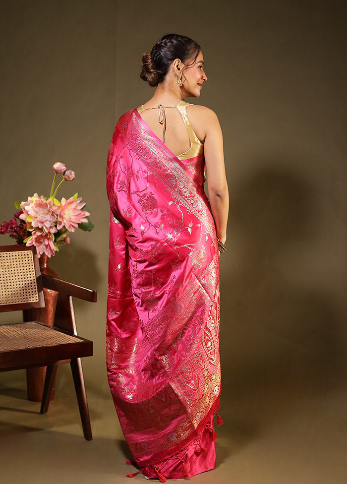 Pink Dupion Silk Saree With Blouse Piece