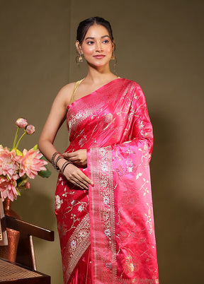 Pink Dupion Silk Saree With Blouse Piece
