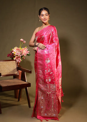 Pink Dupion Silk Saree With Blouse Piece