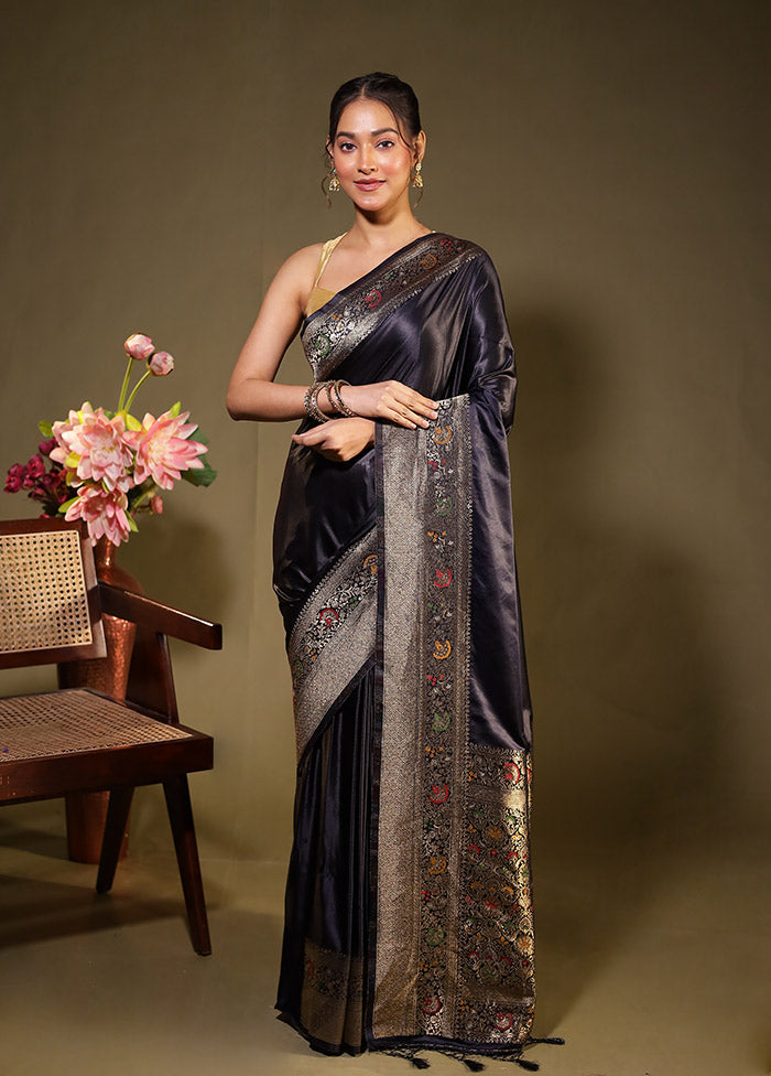 Black Dupion Silk Saree With Blouse Piece