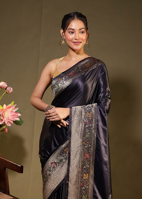 Black Dupion Silk Saree With Blouse Piece
