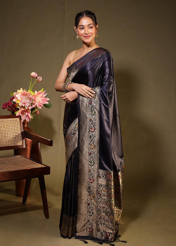 Black Dupion Silk Saree With Blouse Piece