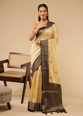 Cream Dupion Silk Saree With Blouse Piece