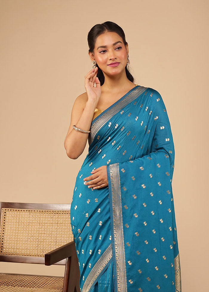Blue Dupion Silk Saree With Blouse Piece