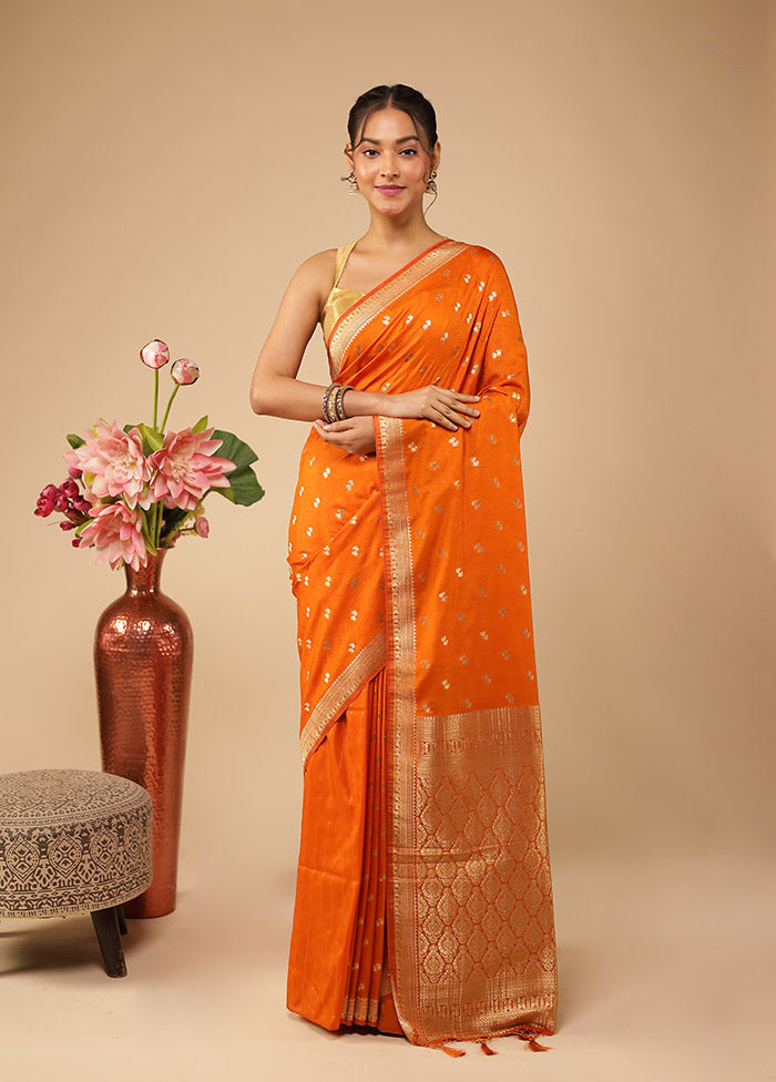 Orange Dupion Silk Saree With Blouse Piece