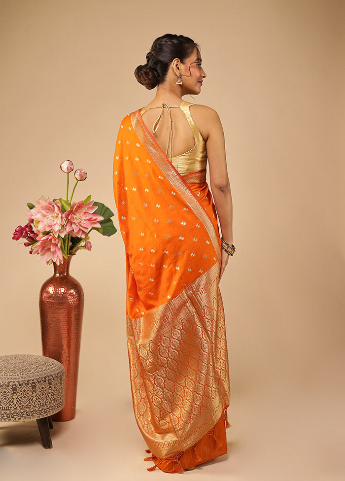 Orange Dupion Silk Saree With Blouse Piece