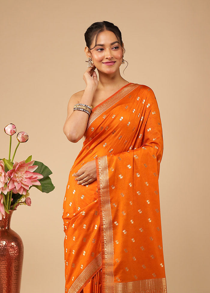 Orange Dupion Silk Saree With Blouse Piece