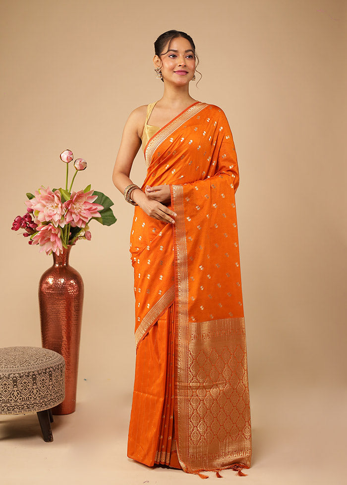 Orange Dupion Silk Saree With Blouse Piece