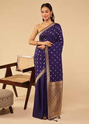 Blue Dupion Silk Saree With Blouse Piece