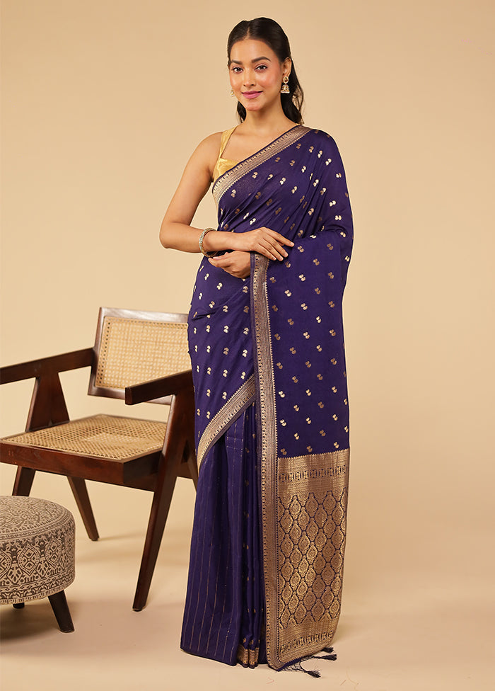 Blue Dupion Silk Saree With Blouse Piece