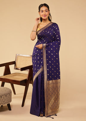 Blue Dupion Silk Saree With Blouse Piece