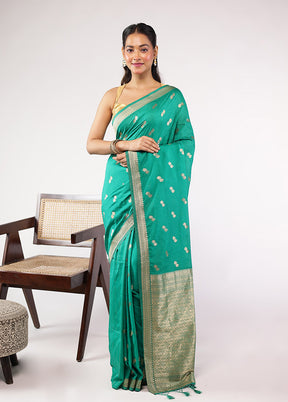 Green Dupion Silk Saree With Blouse Piece