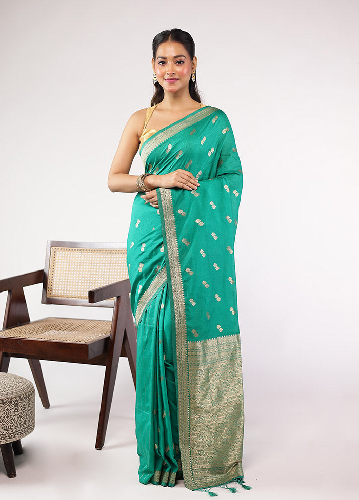 Green Dupion Silk Saree With Blouse Piece