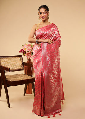 Pink Dupion Silk Saree With Blouse Piece