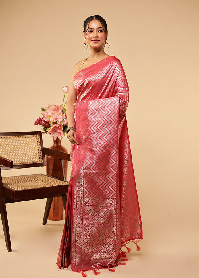 Pink Dupion Silk Saree With Blouse Piece
