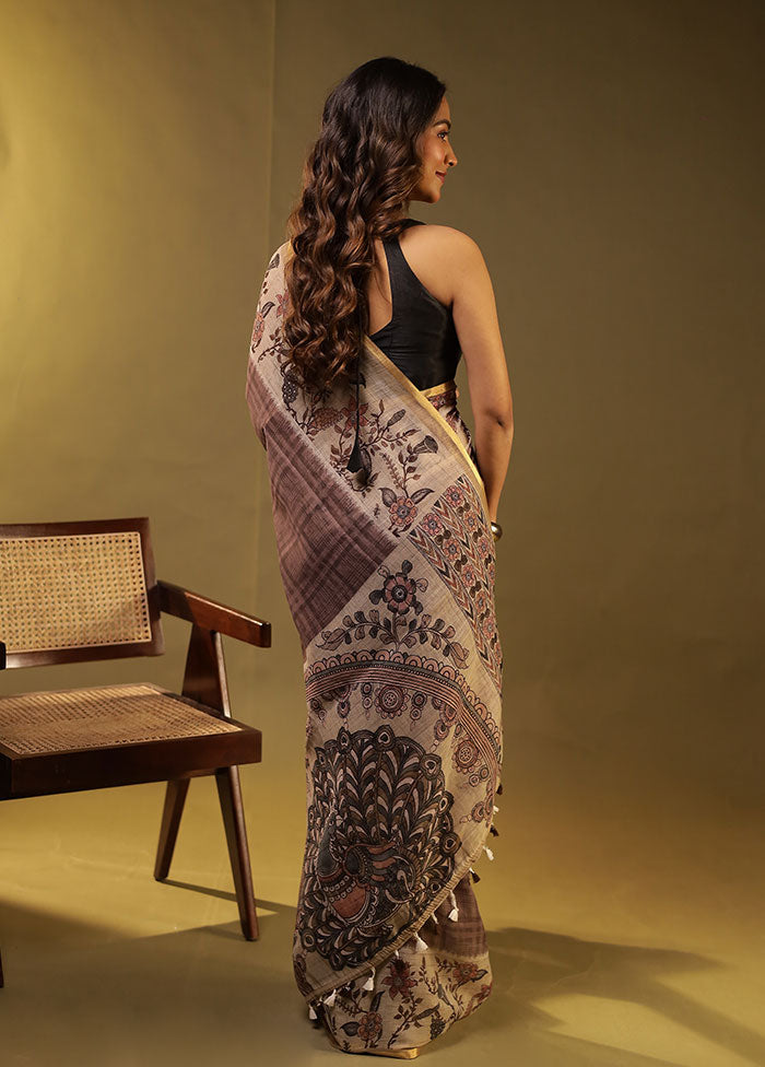 Purple Linen Silk Saree With Blouse Piece