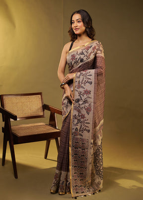 Purple Linen Silk Saree With Blouse Piece