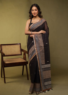 Black Linen Silk Saree With Blouse Piece