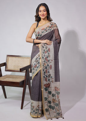 Brown Linen Silk Saree With Blouse Piece