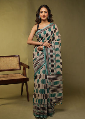 Cream Linen Silk Saree With Blouse Piece