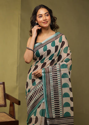 Cream Linen Silk Saree With Blouse Piece