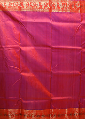 Purple Handloom Baluchari Pure Silk Saree With Blouse Piece