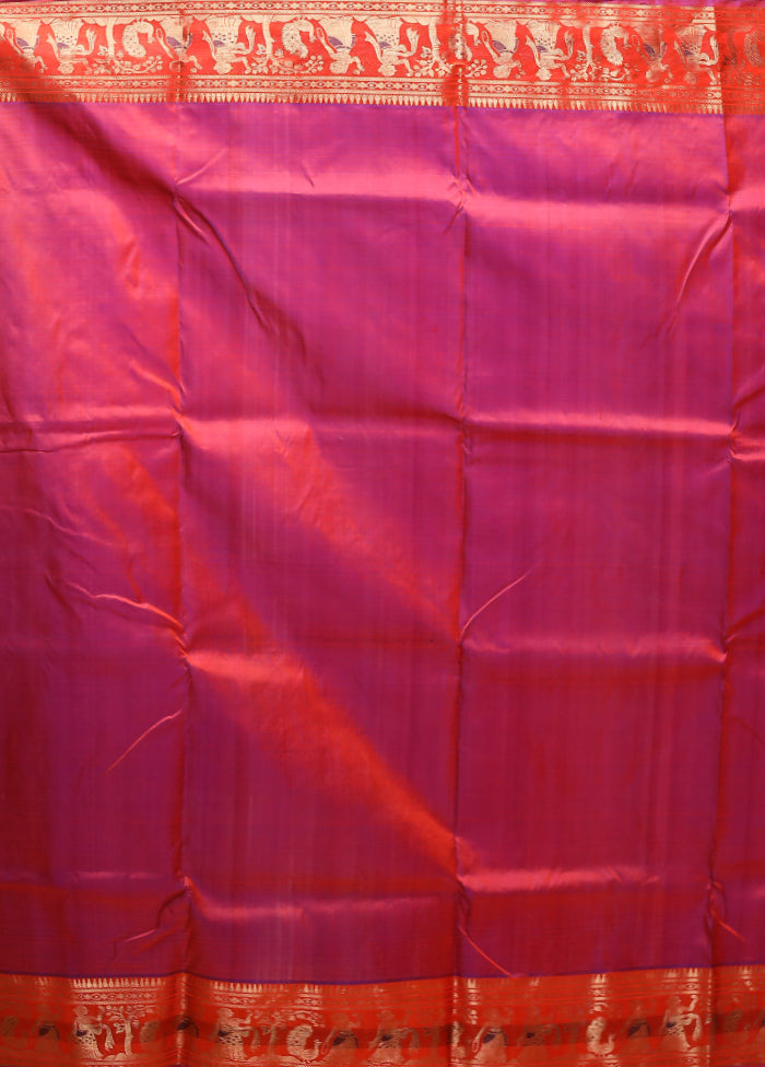 Purple Handloom Baluchari Pure Silk Saree With Blouse Piece