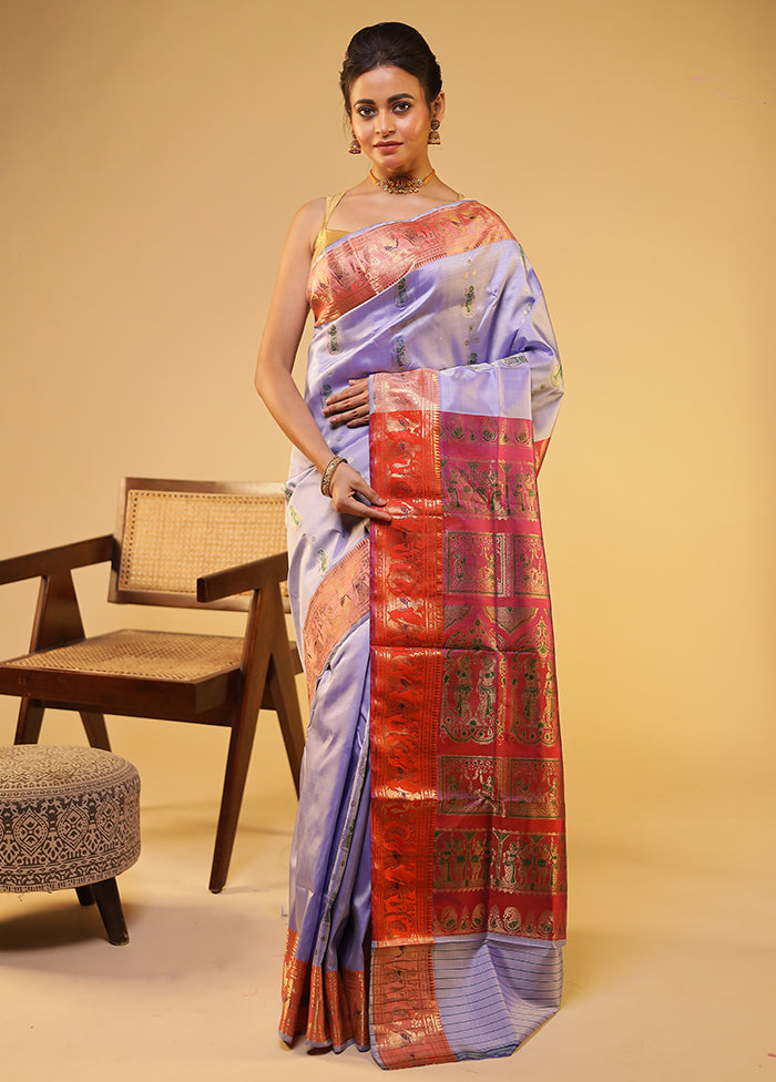 Blue Handloom Baluchari Pure Silk Saree With Blouse Piece