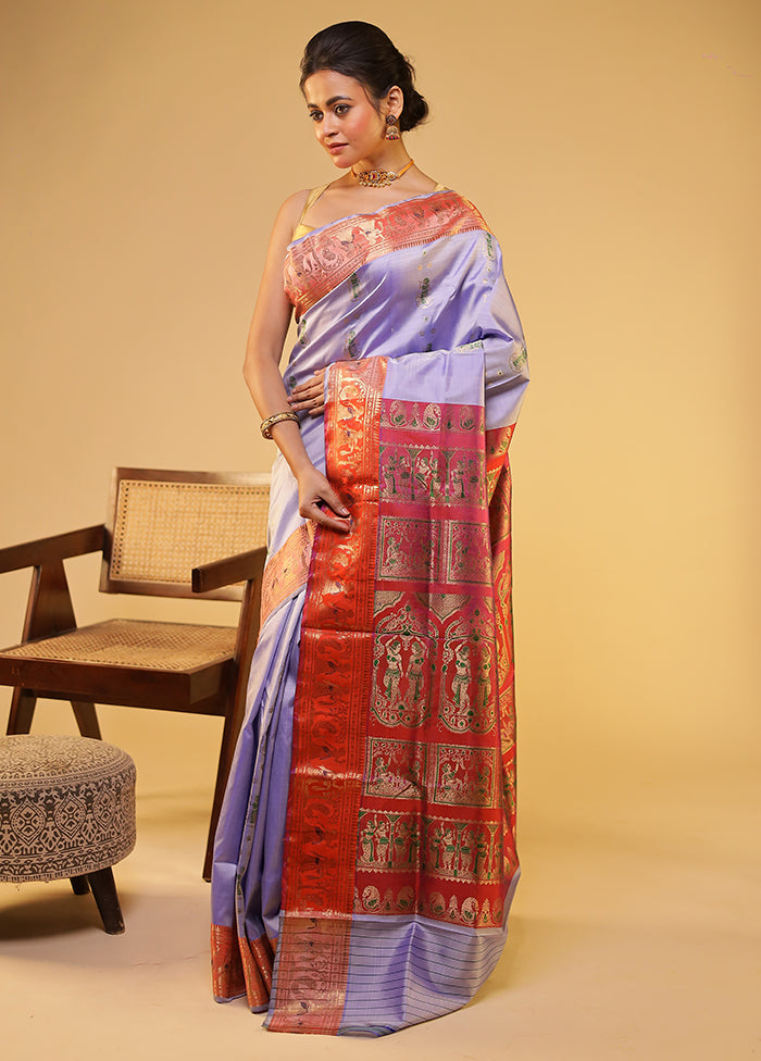Blue Handloom Baluchari Pure Silk Saree With Blouse Piece