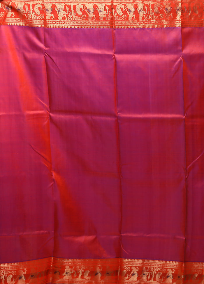 Blue Handloom Baluchari Pure Silk Saree With Blouse Piece