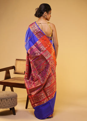 Blue Handloom Baluchari Pure Silk Saree With Blouse Piece