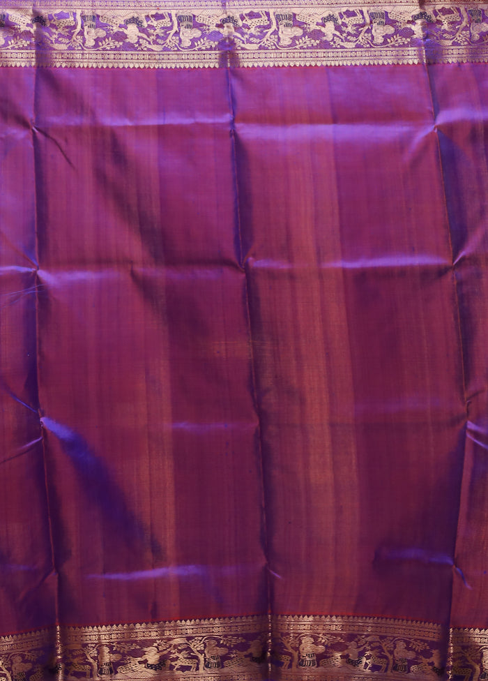 Purple Handloom Baluchari Pure Silk Saree With Blouse Piece