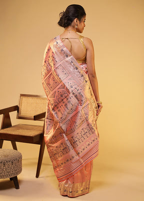 Pink Handloom Baluchari Pure Silk Saree With Blouse Piece