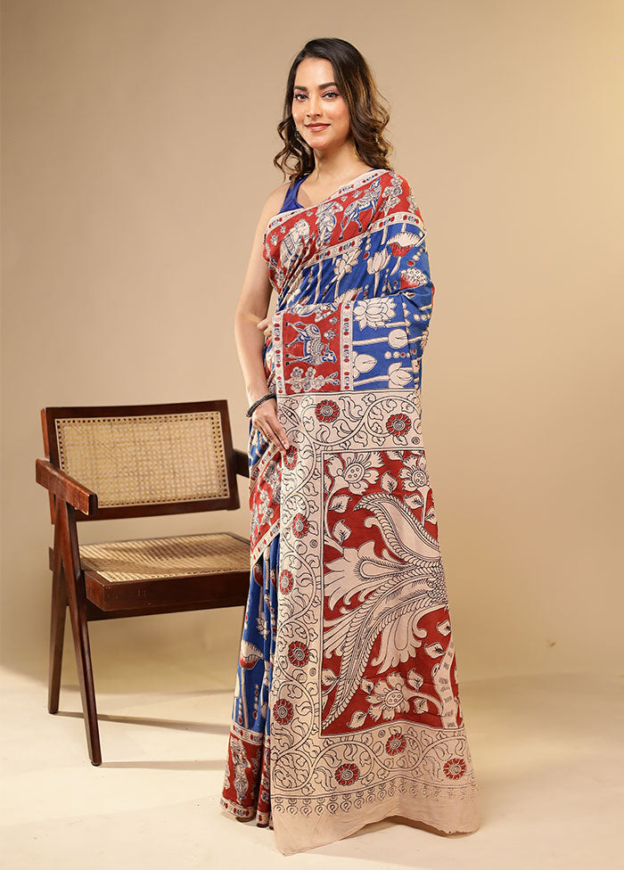 Blue Cotton Saree With Blouse Piece