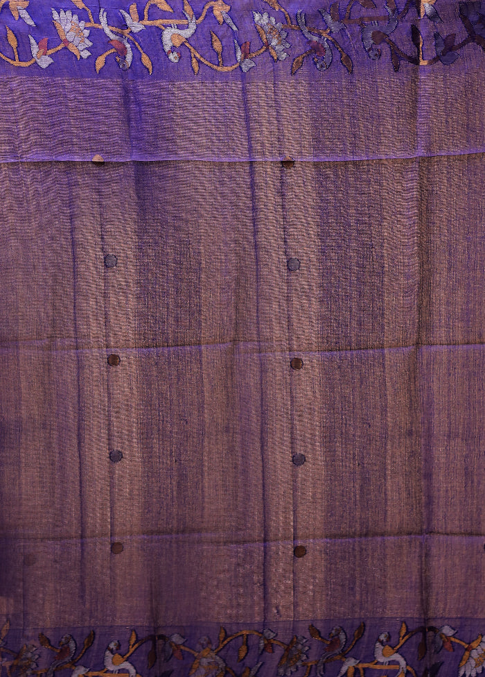 Blue Handloom Tussar Pure Silk Saree With Blouse Piece