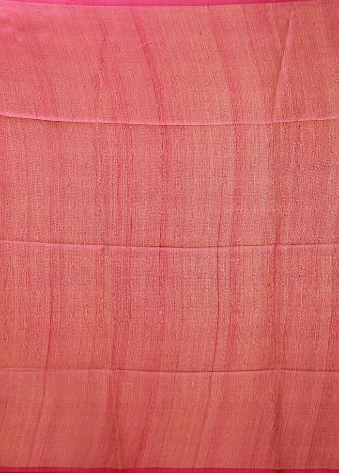 Pink Handloom Tussar Pure Silk Saree With Blouse Piece