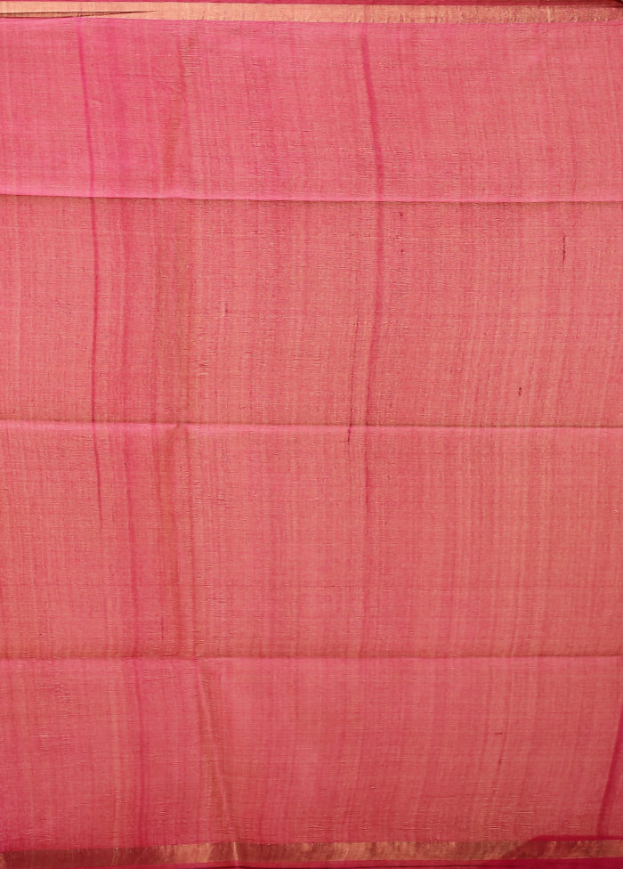 Pink Handloom Tussar Pure Silk Saree With Blouse Piece