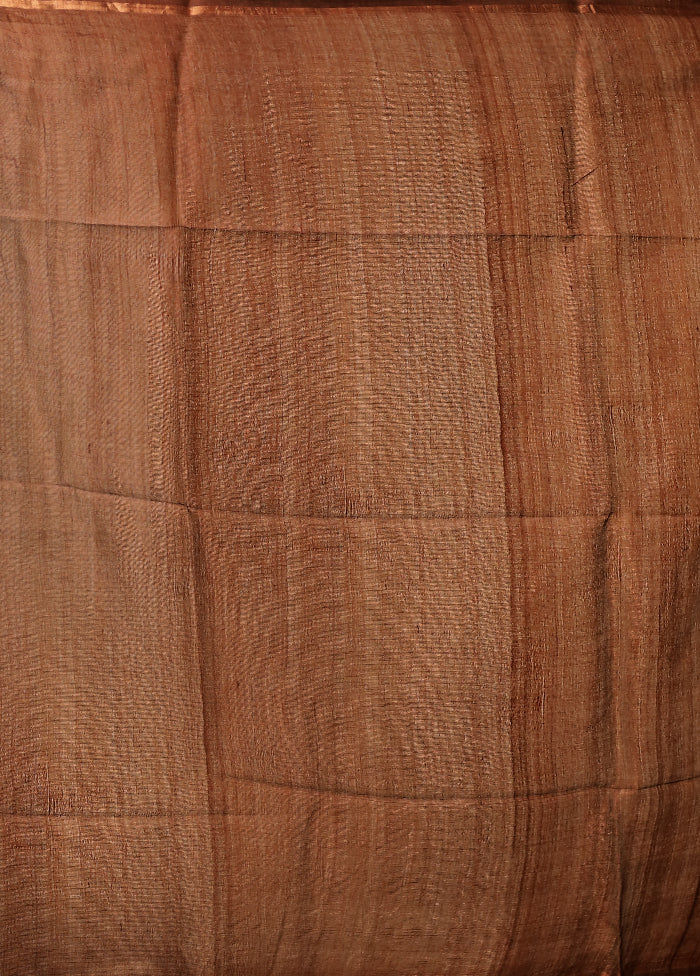 Brown Handloom Tussar Pure Silk Saree With Blouse Piece