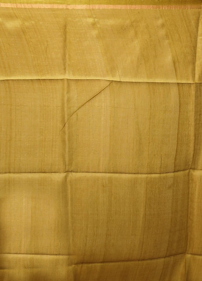 Green Handloom Tussar Pure Silk Saree With Blouse Piece