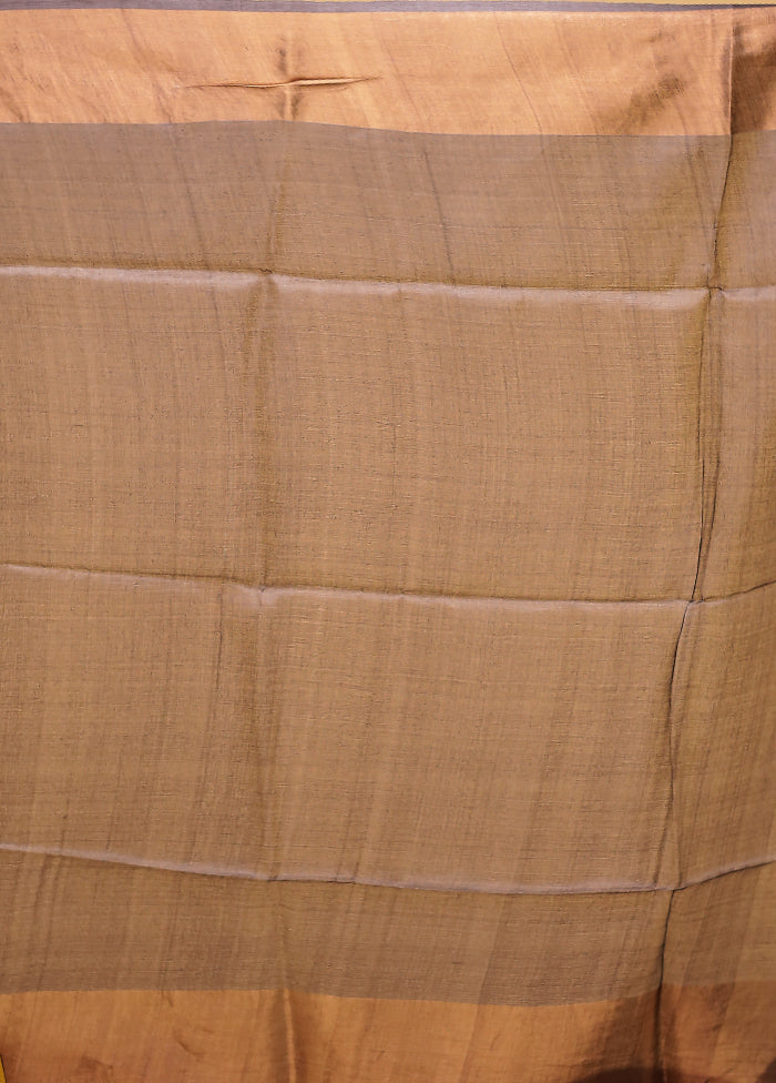 Grey Handloom Tussar Pure Silk Saree With Blouse Piece