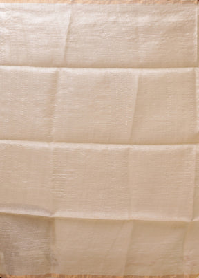 White Handloom Tussar Pure Silk Saree With Blouse Piece