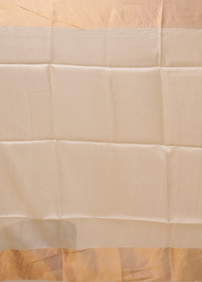Cream Handloom Tussar Pure Silk Saree With Blouse Piece