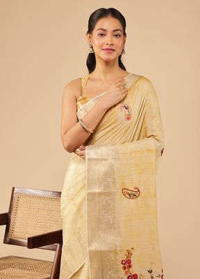Cream Tussar Silk Saree With Blouse Piece