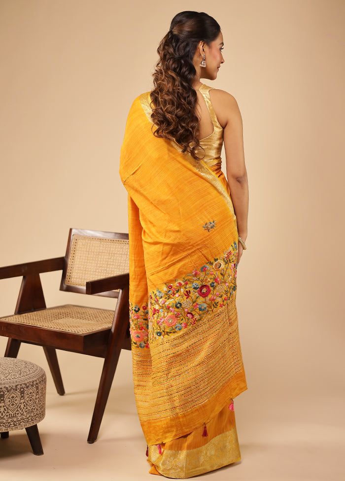 Yellow Tussar Silk Saree With Blouse Piece