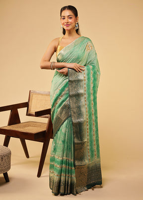Green Tussar Silk Saree With Blouse Piece