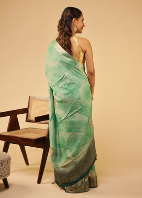 Green Tussar Silk Saree With Blouse Piece