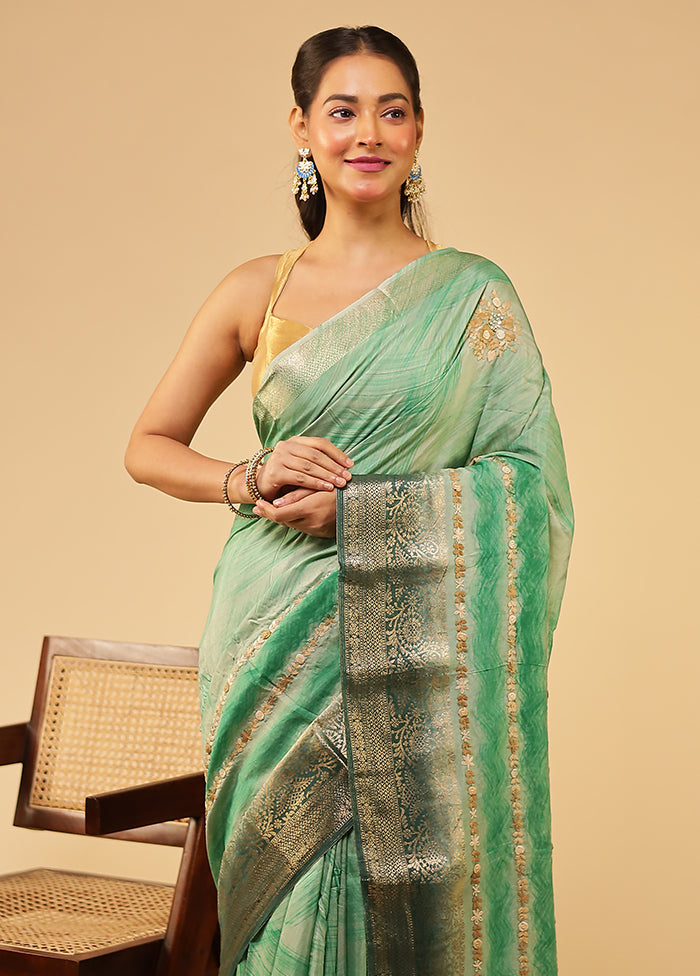 Green Tussar Silk Saree With Blouse Piece