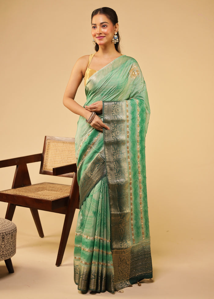 Green Tussar Silk Saree With Blouse Piece