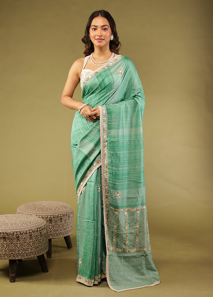 Green Tussar Silk Saree With Blouse Piece